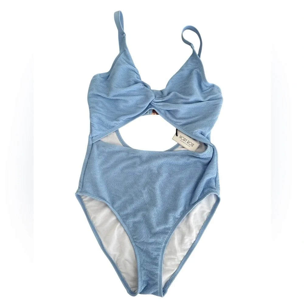 ASOS Ivory Rose Fuller Bust Scrunch Cut Out Swimsuit in Blue Size 34DD NWT